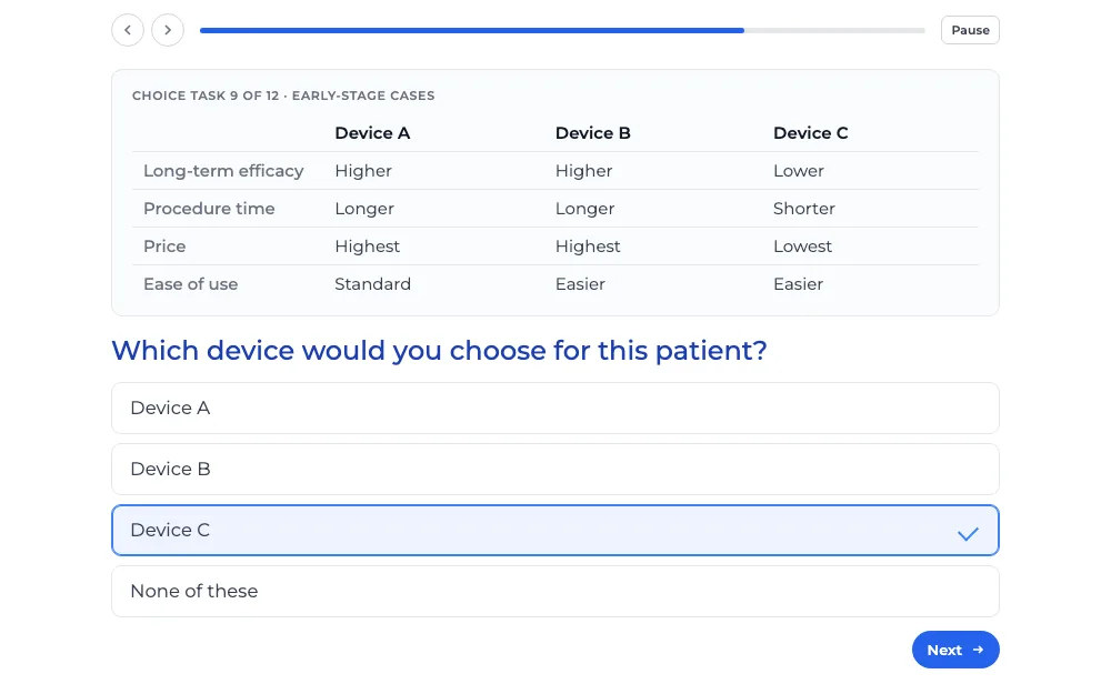 What a respondent sees: Choice-based conjoint